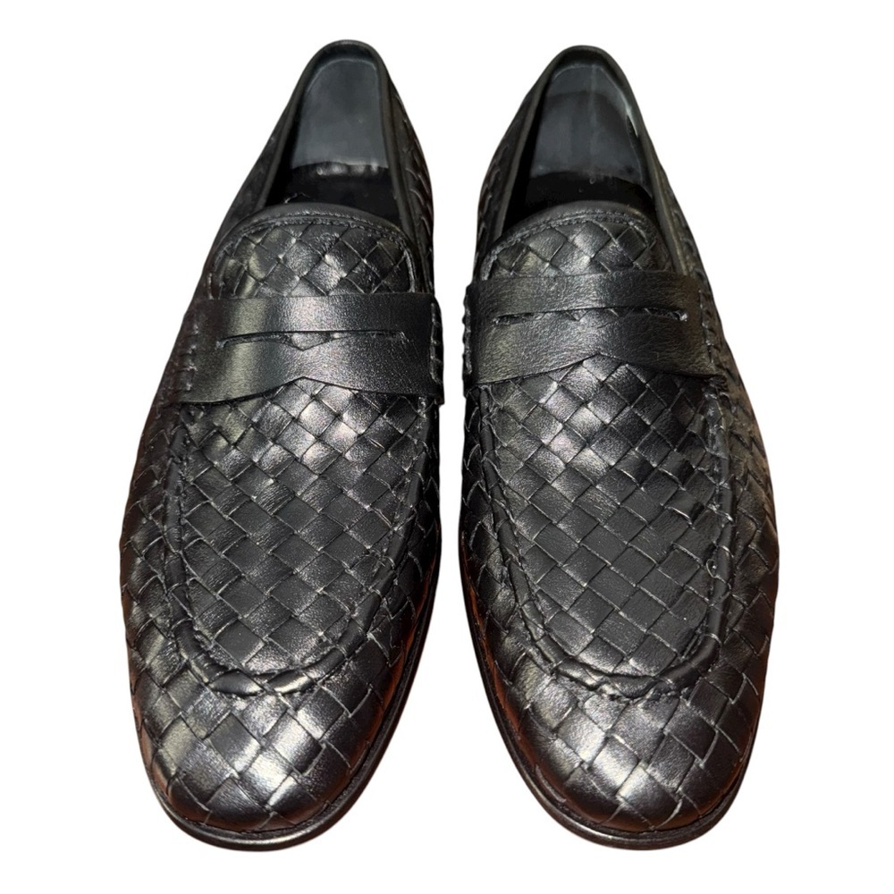 Men’s Vinci Black Woven Leather Loafers Slip-On Dress Shoes Size 39 (6-6.5)
